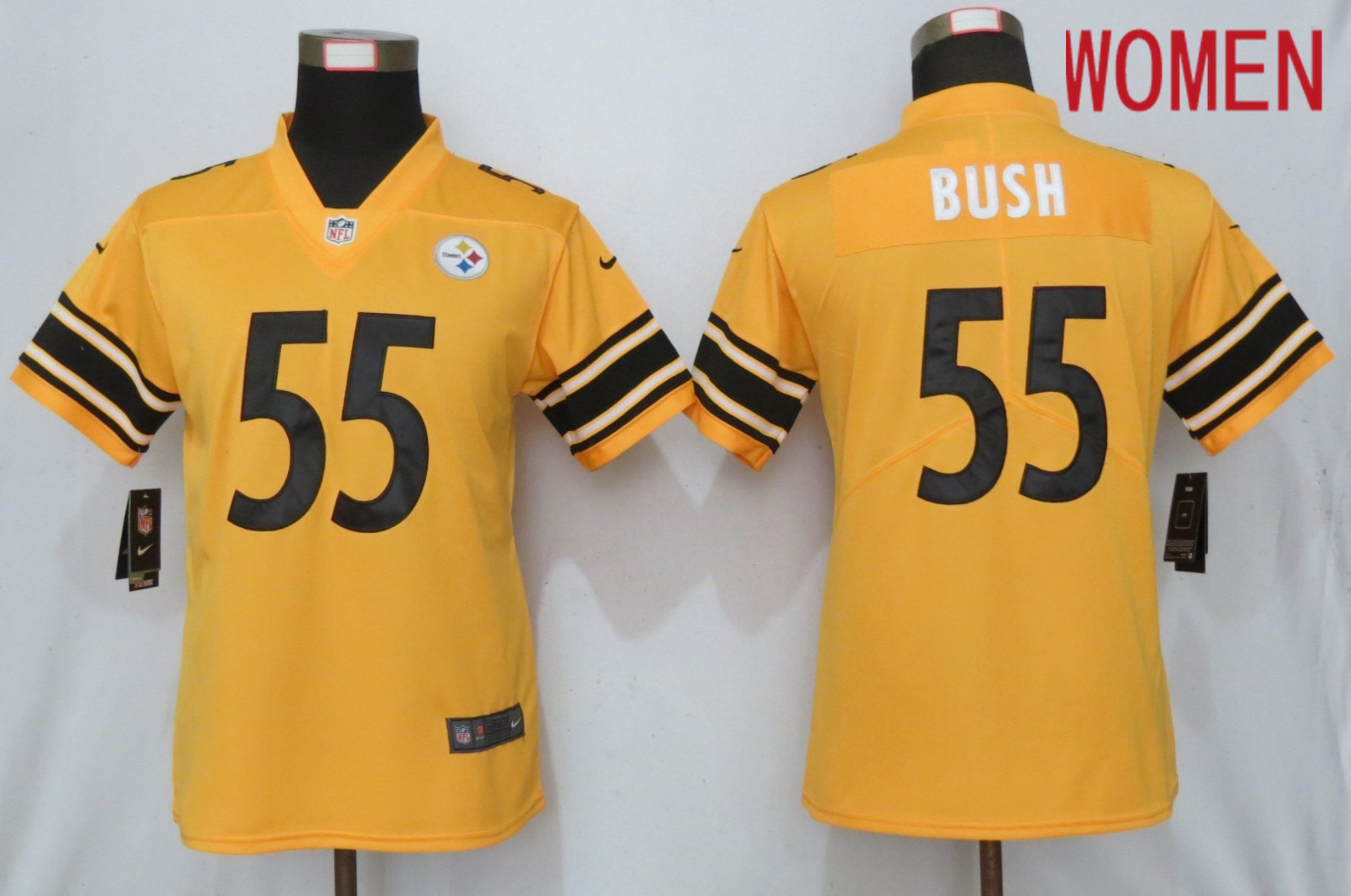 Women Pittsburgh Steelers #55 Bush 2019 Vapor Untouchable Nike Gold Inverted Elite Playe NFL Jerseys->pittsburgh steelers->NFL Jersey